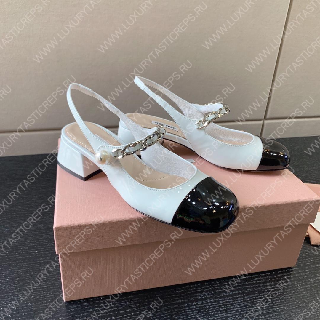 MIU MIU MARY JANE SLINGBACK PUMPS WHITE AND BLACK 5I446D