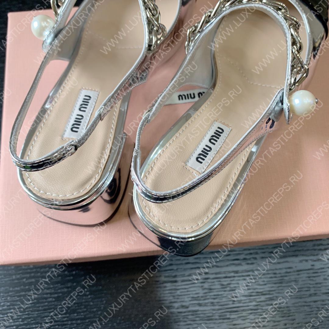 MIU MIU SLINGBACK PUMPS ALABASTER SILVER 5I460D