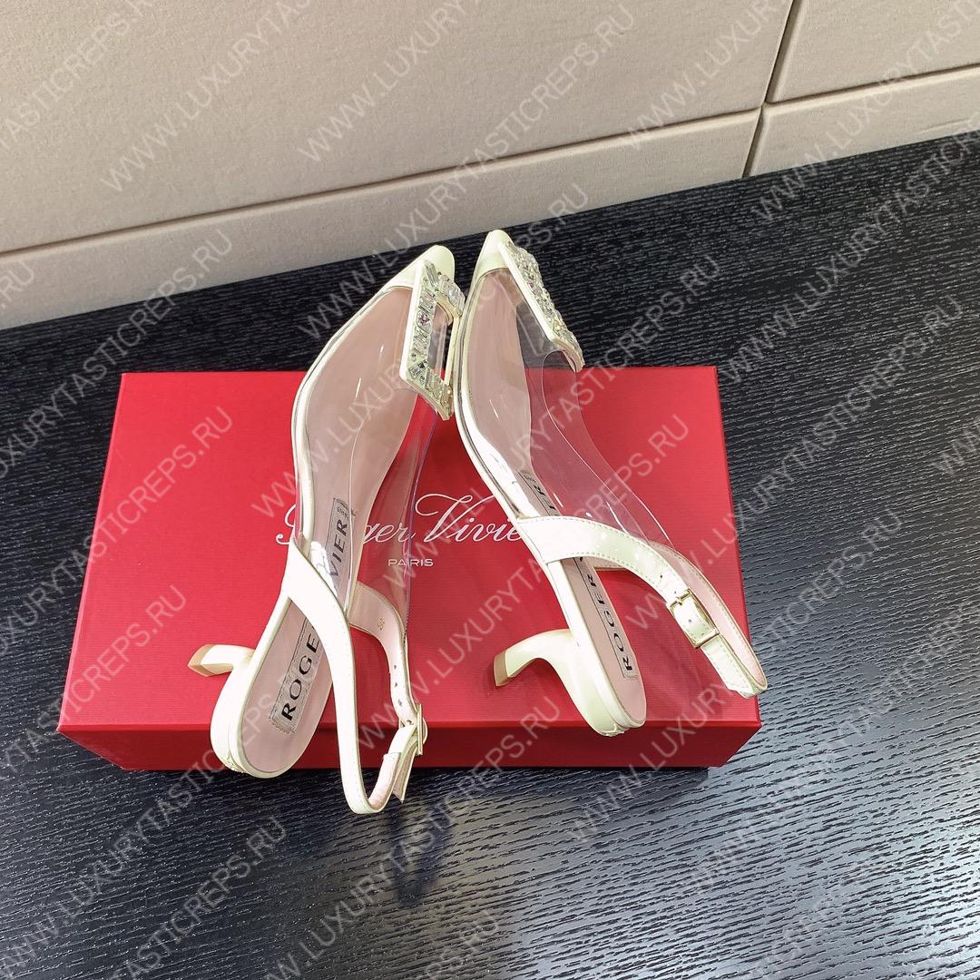 ROGER VIVIER VIRGULE BUCKLE SLINGBACK PUMPS OFF-WHITE RVW63831