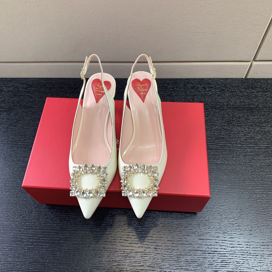 ROGER VIVER SLINGBACK PUMPS LEATHER WHITE RVW6383