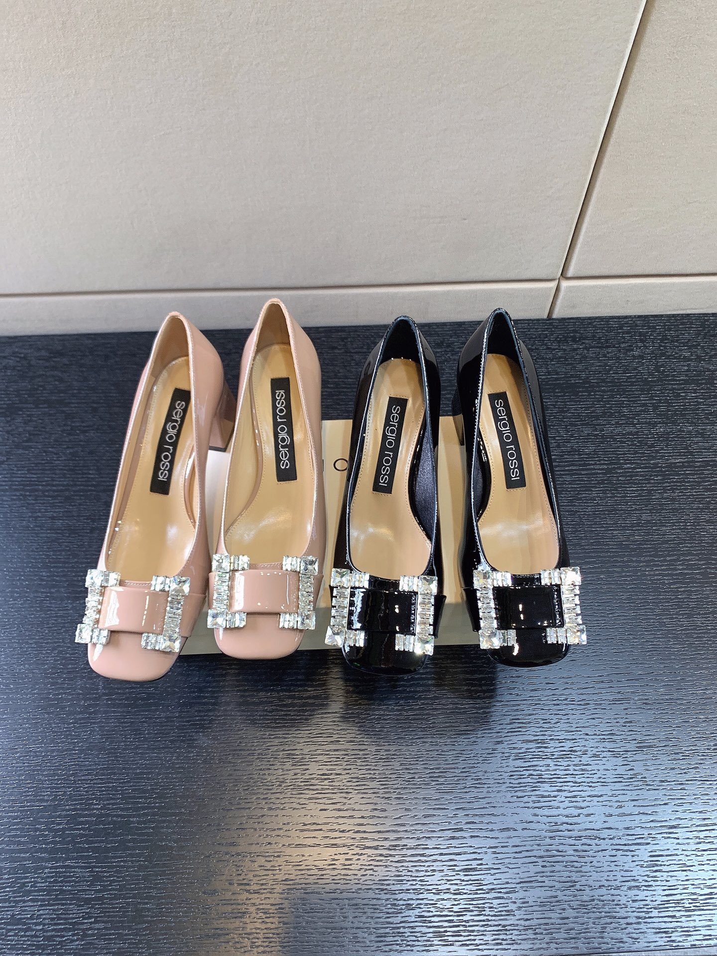 SERGIO ROSSI BLOCK HEEL PUMPS LEATHER BLACK A92140MV