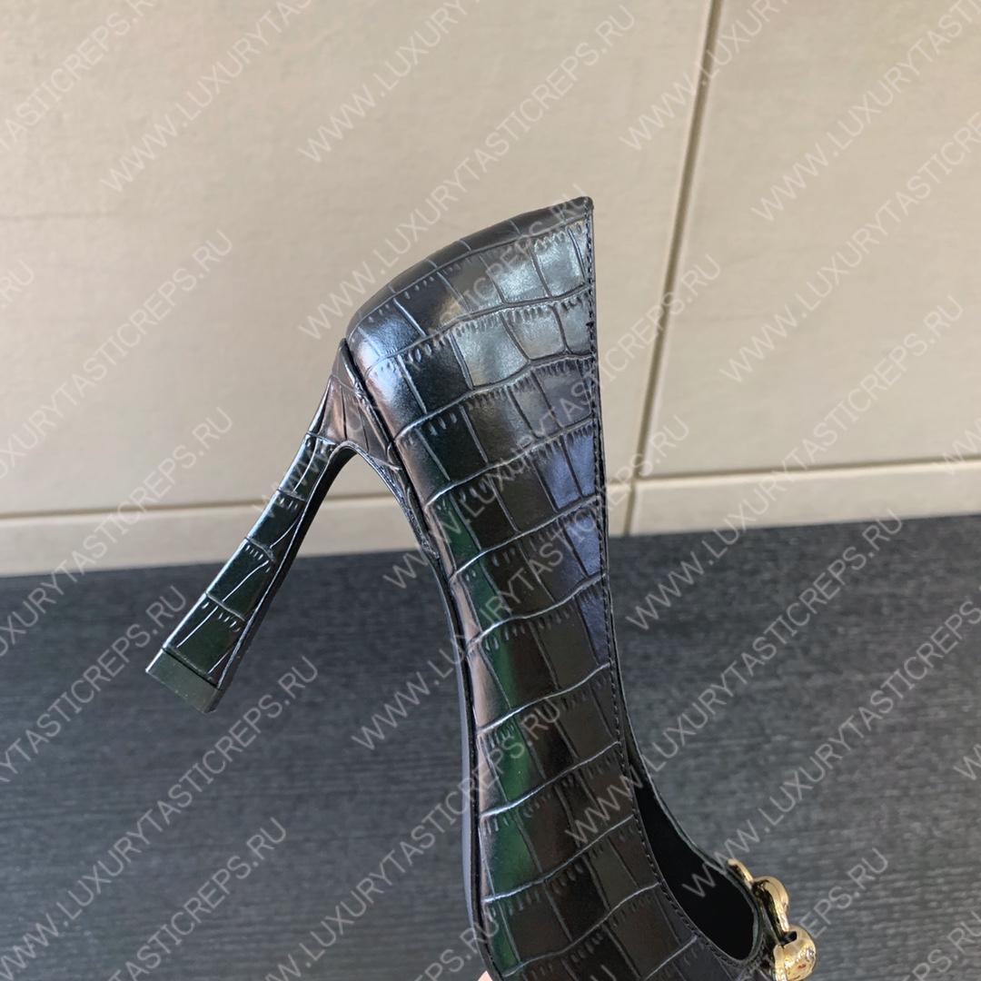 YVES SAINT LAURENT SEVERINE CROC EMBOSSED PUMP BLACK 7091741TVKK