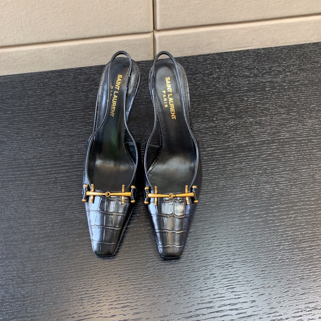 YVES SAINT LAURENT SEVERINE CROC EMBOSSED PUMP BLACK 7091741TVKK