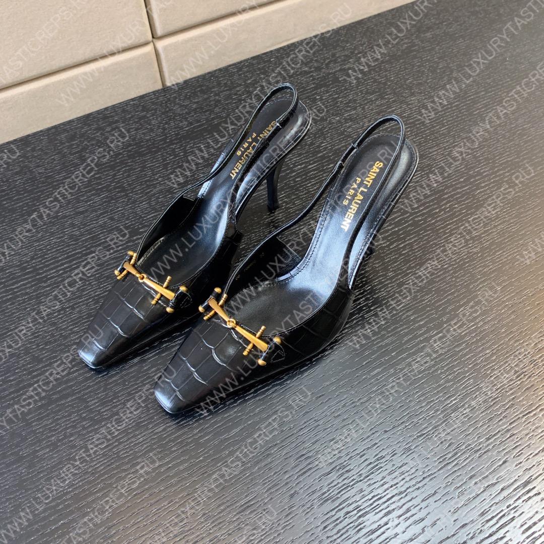 YVES SAINT LAURENT SEVERINE CROC EMBOSSED PUMP BLACK 7091741TVKK