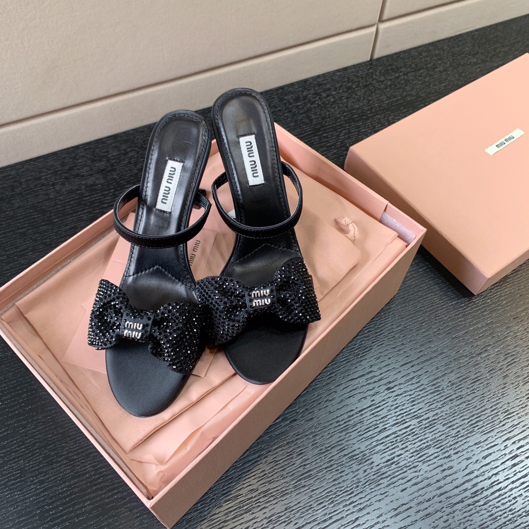 MIU MIU SATIN BOW SANDAL BLACK 5XX571