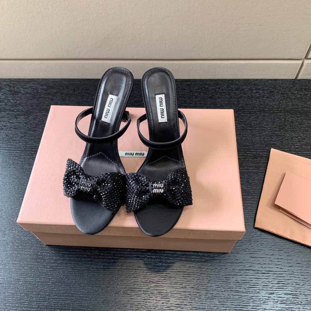 MIU MIU SATIN BOW SANDAL BLACK 5XX571