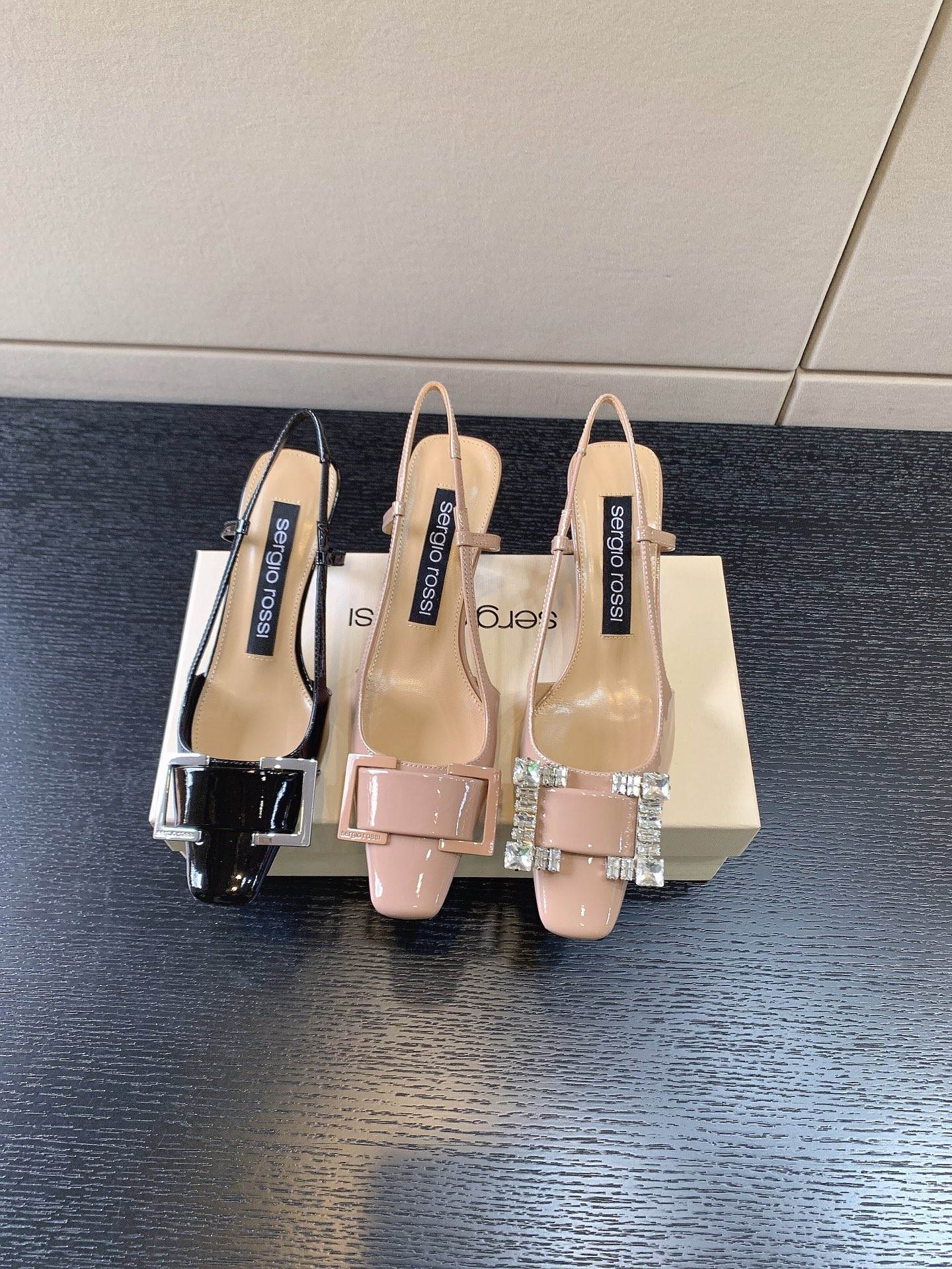 SERGIO ROSSI SLINGBACK SANDAL BEIGE AND BLACK 5004683