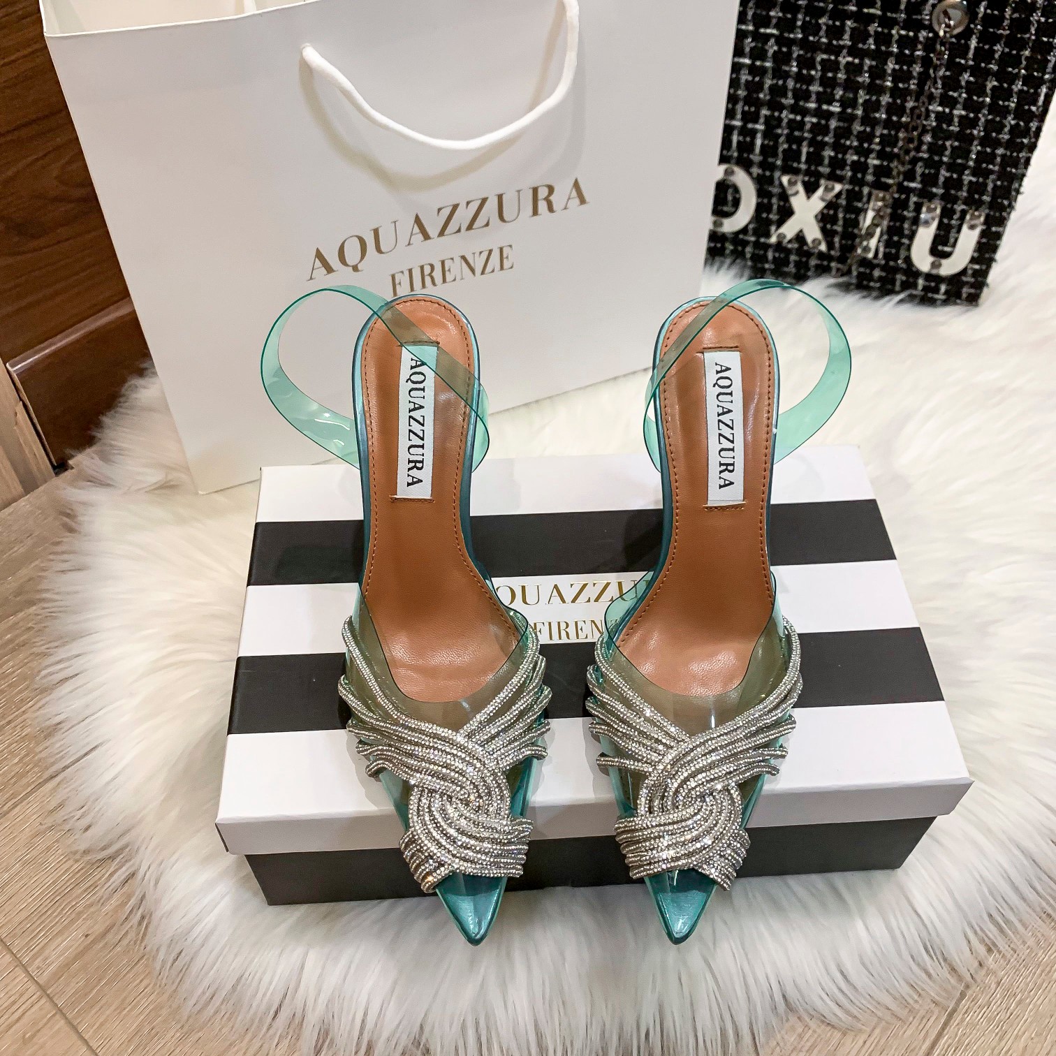 AQUAZZURA GATSBY SLING 105 BLUE GASHIGL0
