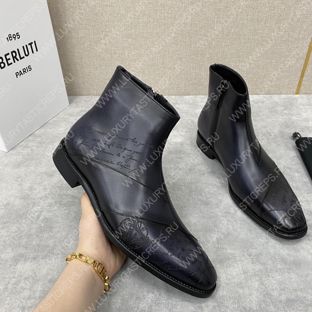 BERLUTI PATCHWORK DEMESURE BOOT NERO GRIGIO S5591