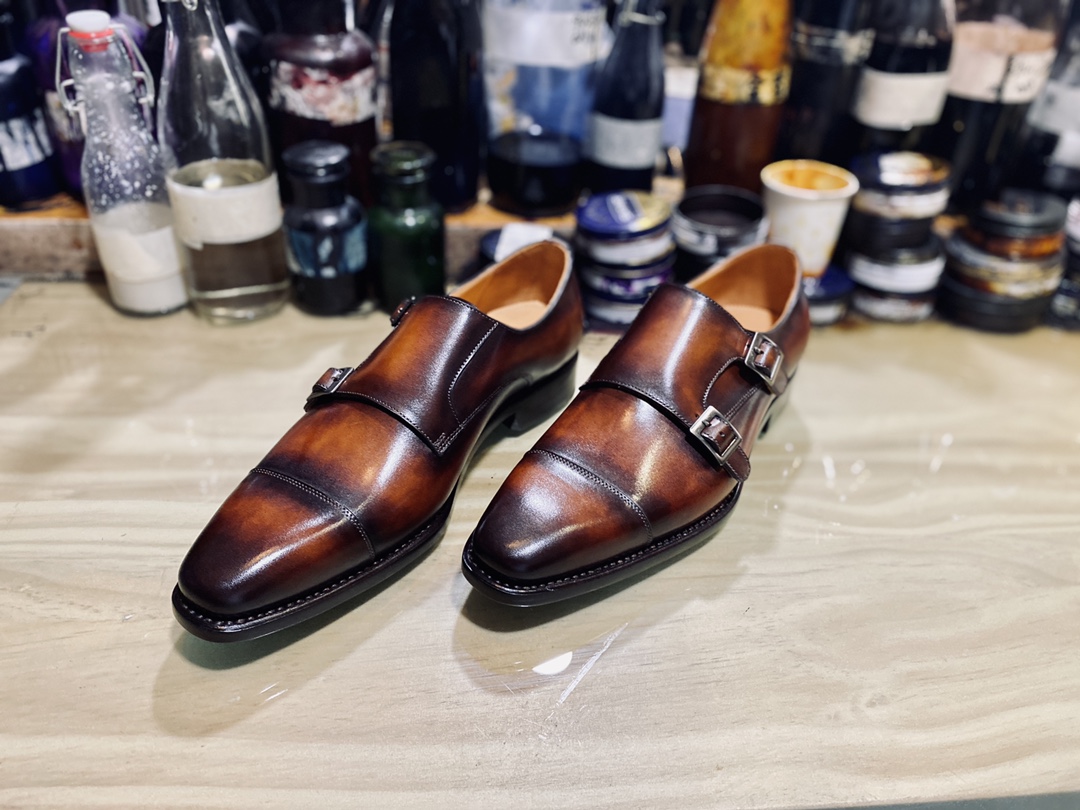 BERLUTI DOUBLE MONK STRAP BUCKLE SHOES BROWN S3309-V2