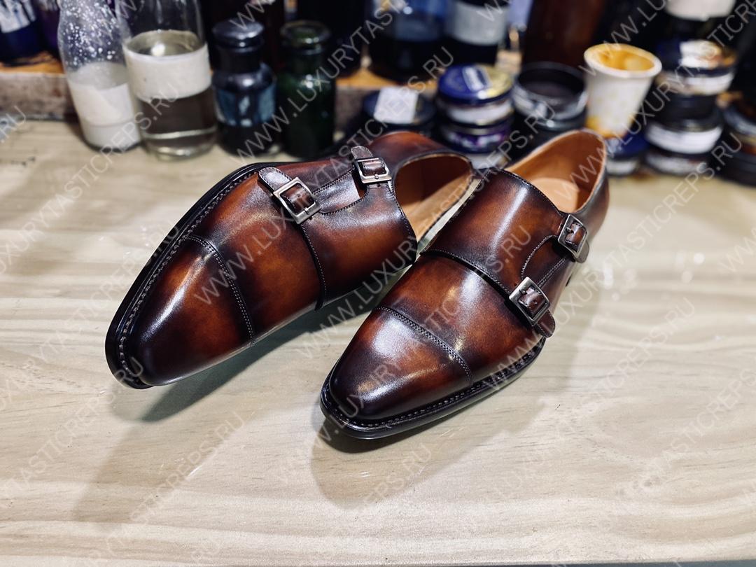 BERLUTI DOUBLE MONK STRAP BUCKLE SHOES BROWN S3309-V2