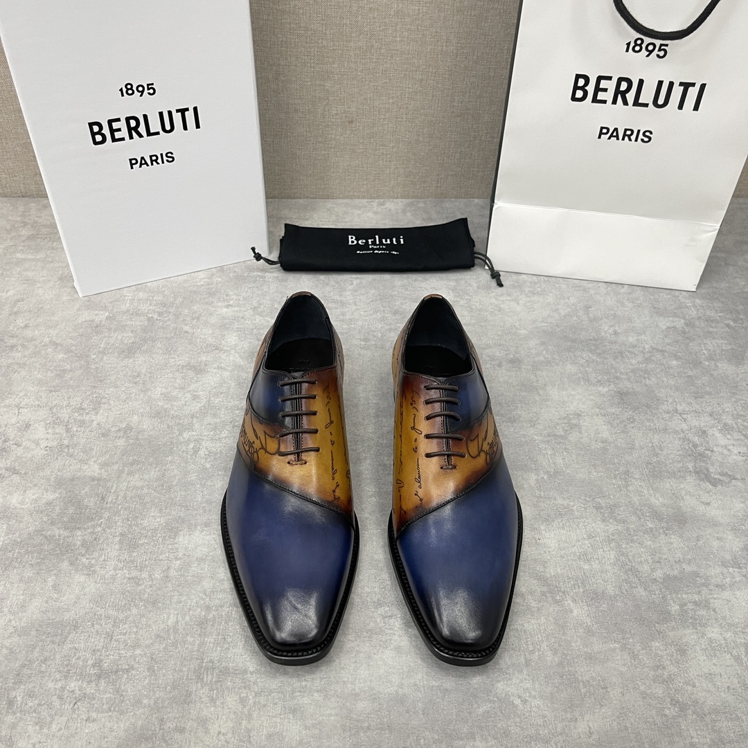 BERLUTI SCRITTO OXFORD BLUE AND BEIGE S4690-V2
