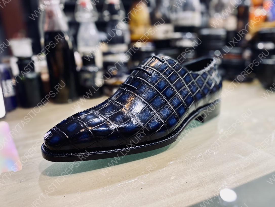 BERLUTI ALLIGATOR LEATHER OXFORD BLUE S1412-E2