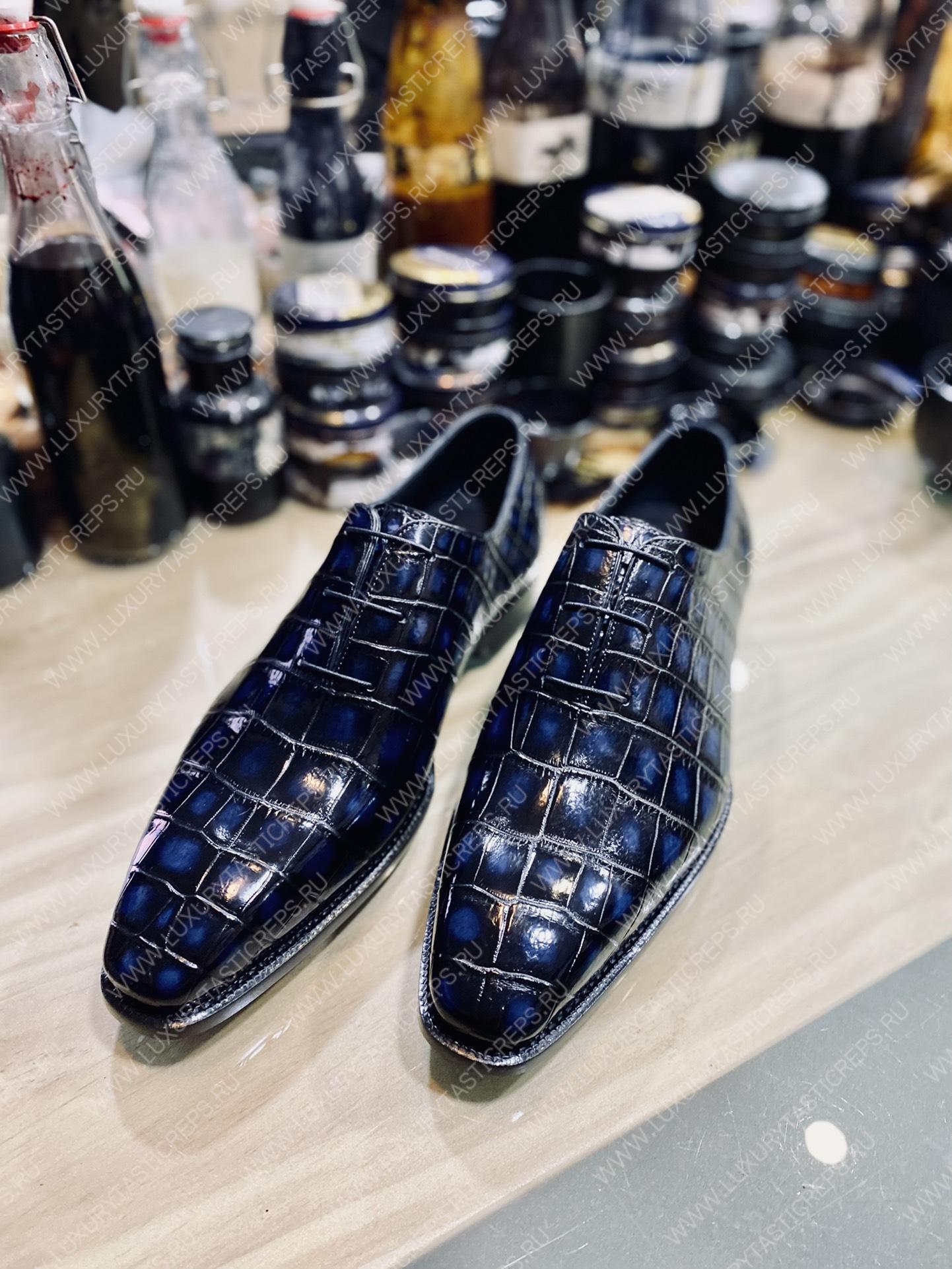 BERLUTI ALLIGATOR LEATHER OXFORD BLUE S1412-E2