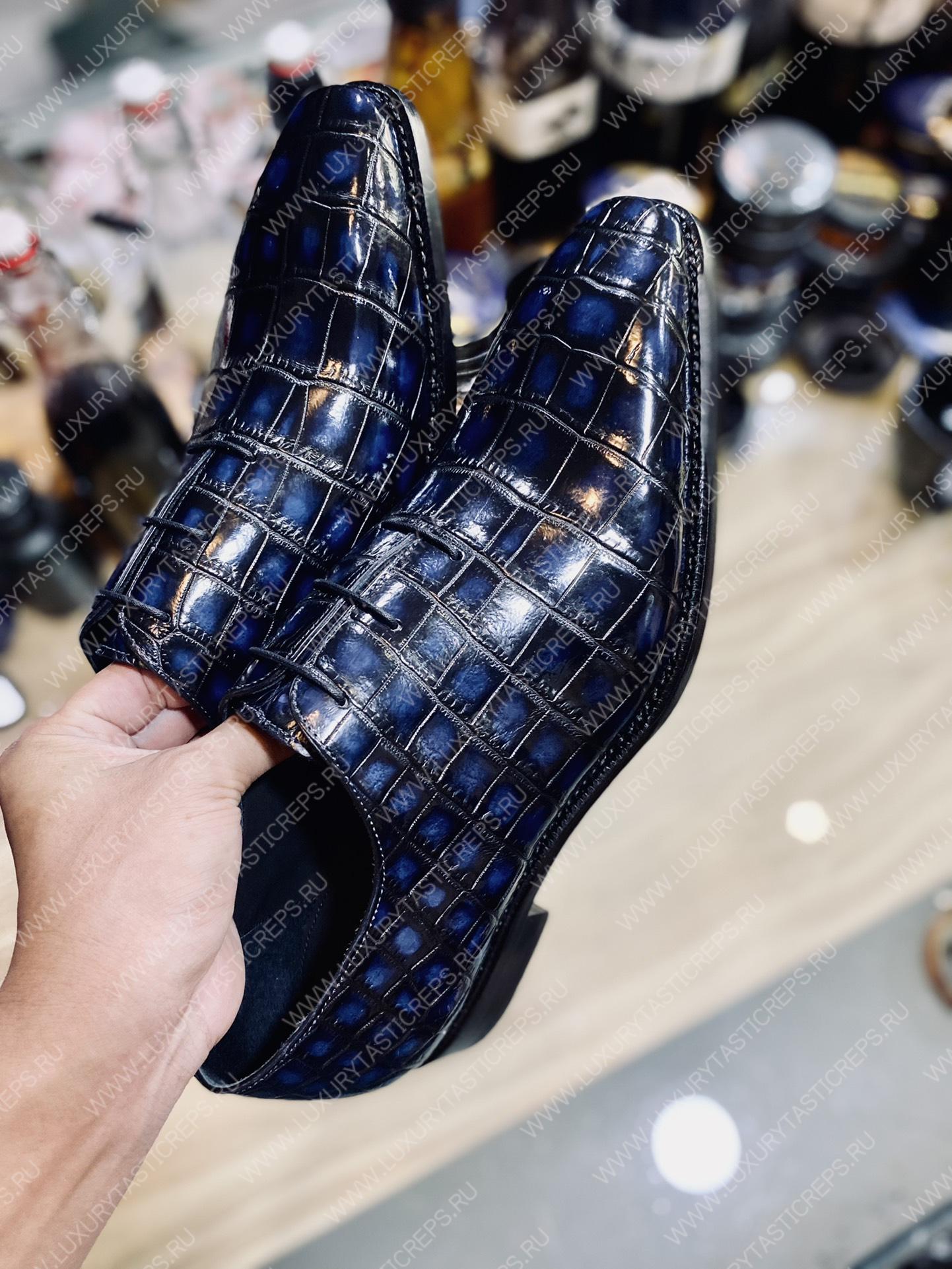 BERLUTI ALLIGATOR LEATHER OXFORD BLUE S1412-E2