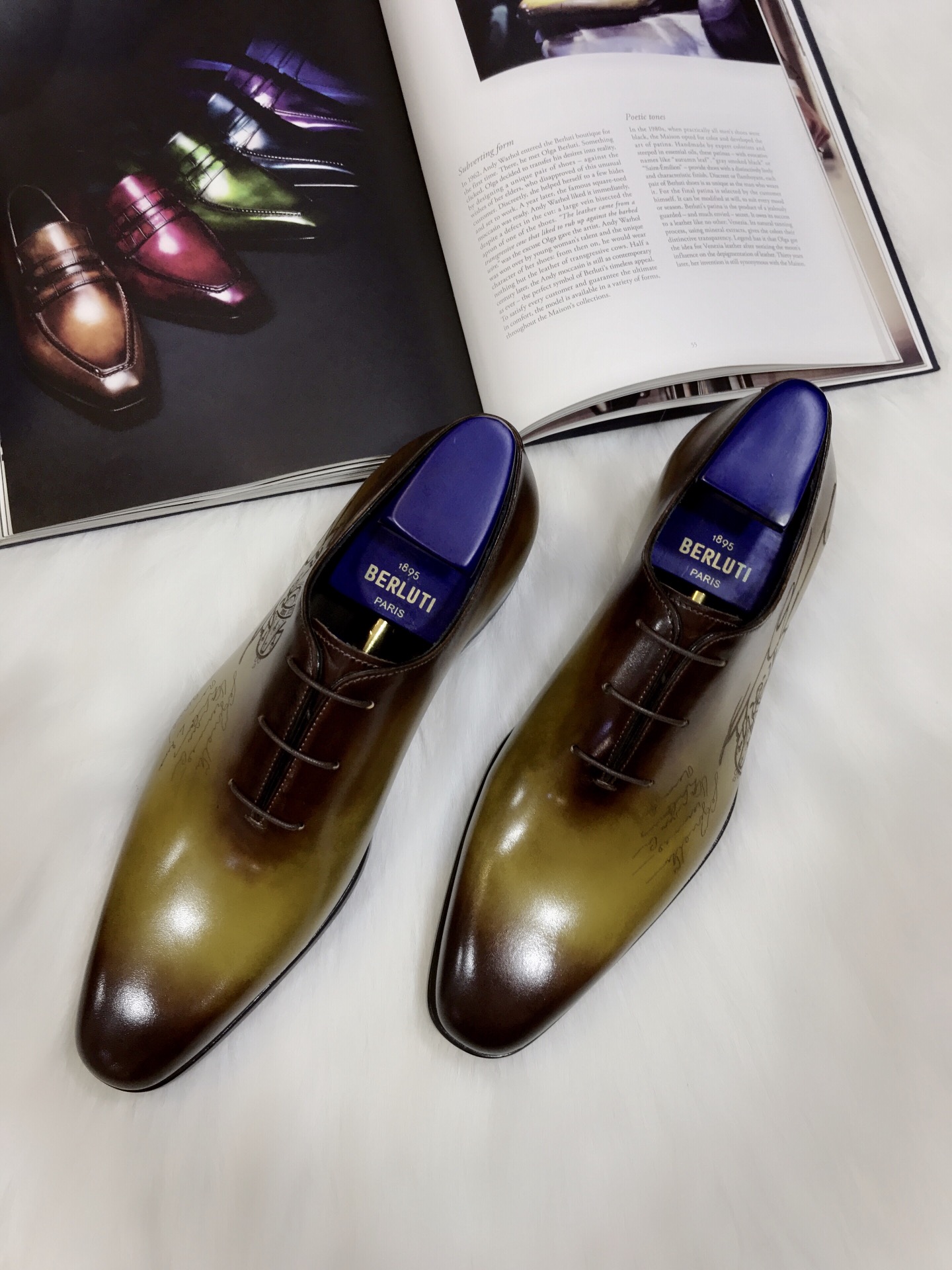 BERLUTI GALET SCRITTO OXFORD OLIVE AND BROWN S4505-V2