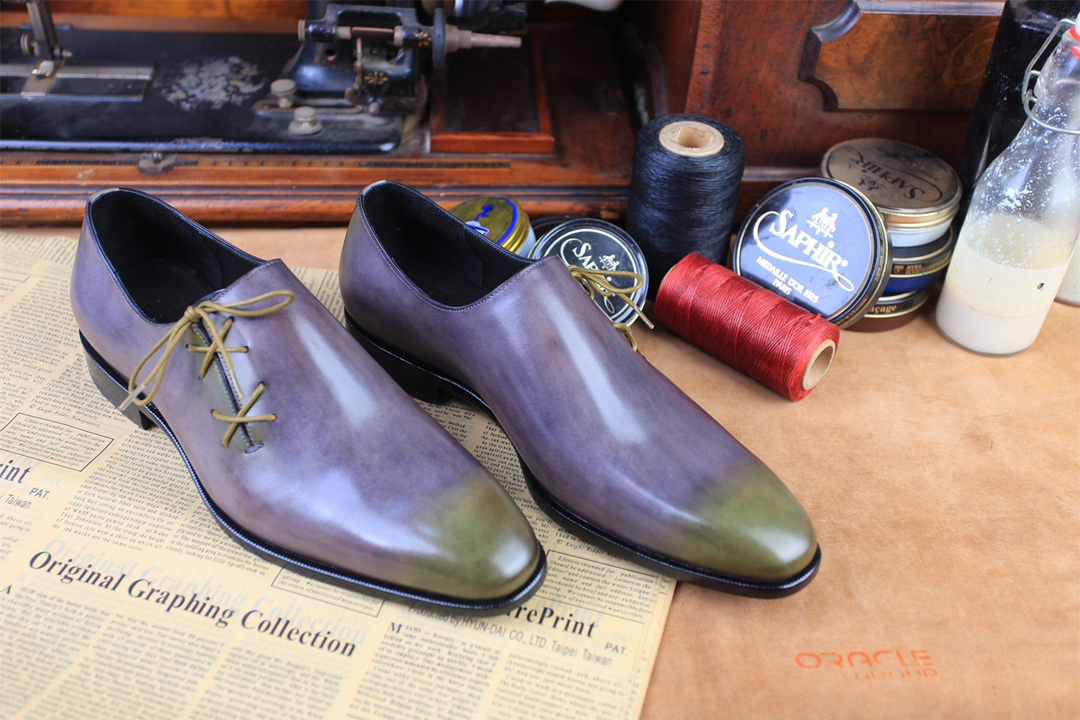 BERLUTI LEATHER OXFORDS LILAC S5898-V2