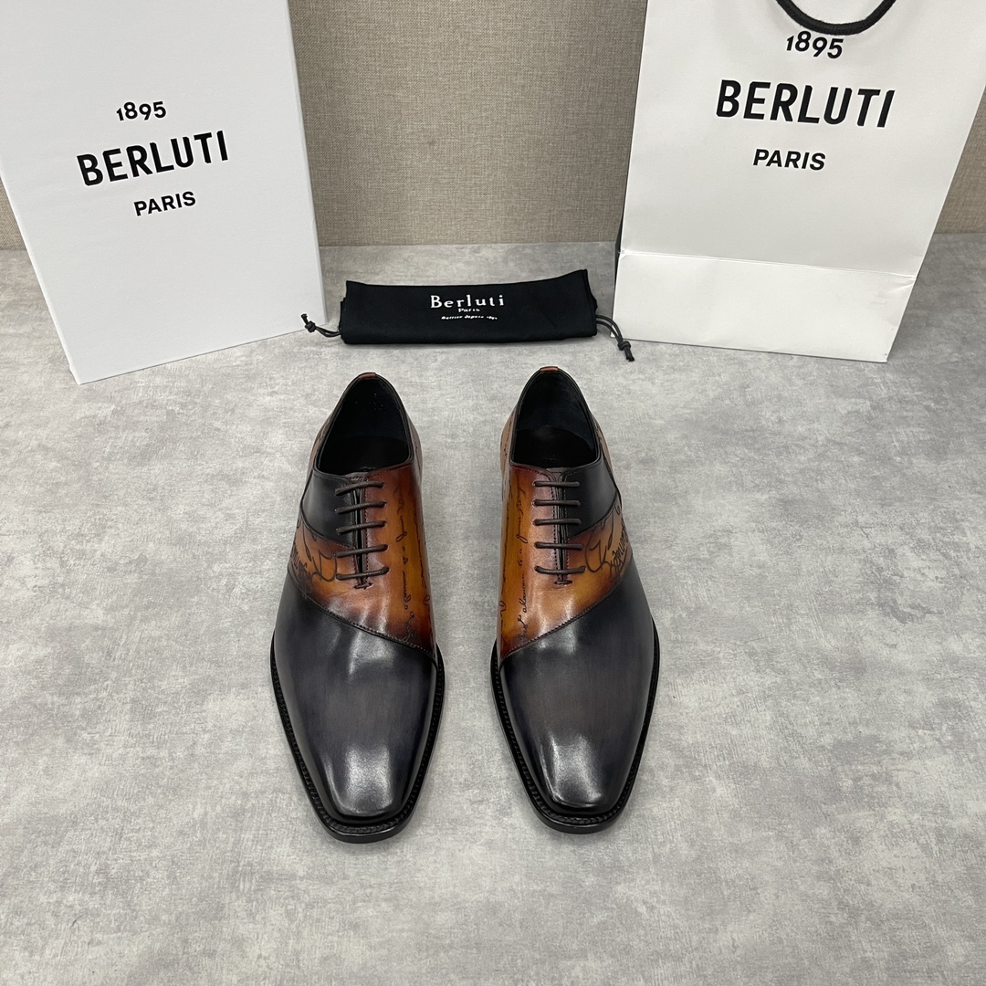 BERLUTI SCRITTO OXFORD DARK GREY AND BEIGE S4690-V2