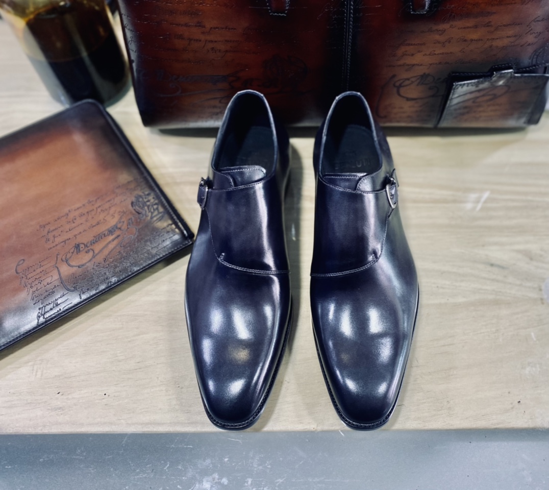 BERLUTI GALET SCRITTO LEATHER M0NK SHOE BLACK S6025-V2