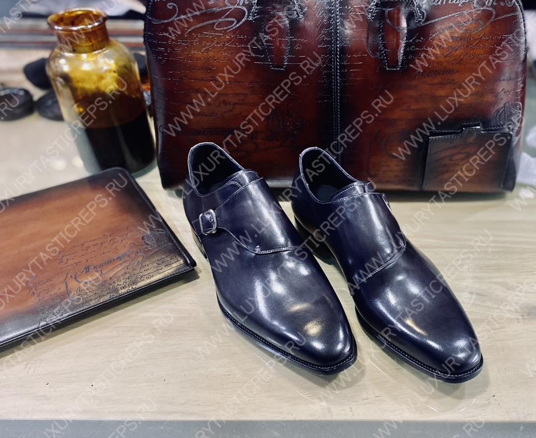 BERLUTI GALET SCRITTO LEATHER M0NK SHOE BLACK S6025-V2
