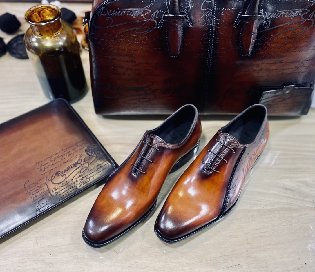 BERLUTI ALESSANDRO GALET SCRITTO LEATHER OXFORD SHOE BROWN S6122-V2
