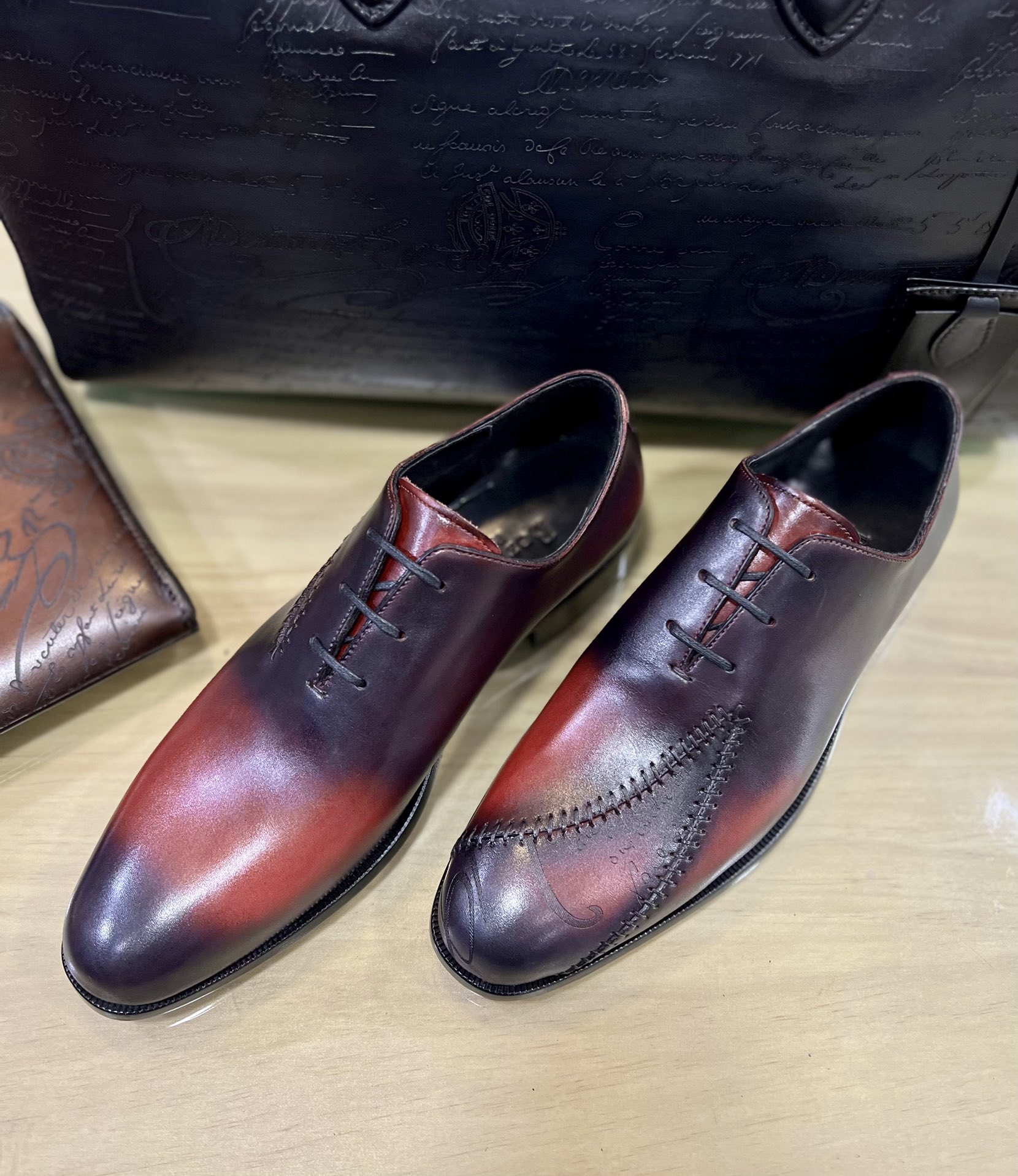 BERLUTI LEATHER OXFORD BROWN S6342-V1