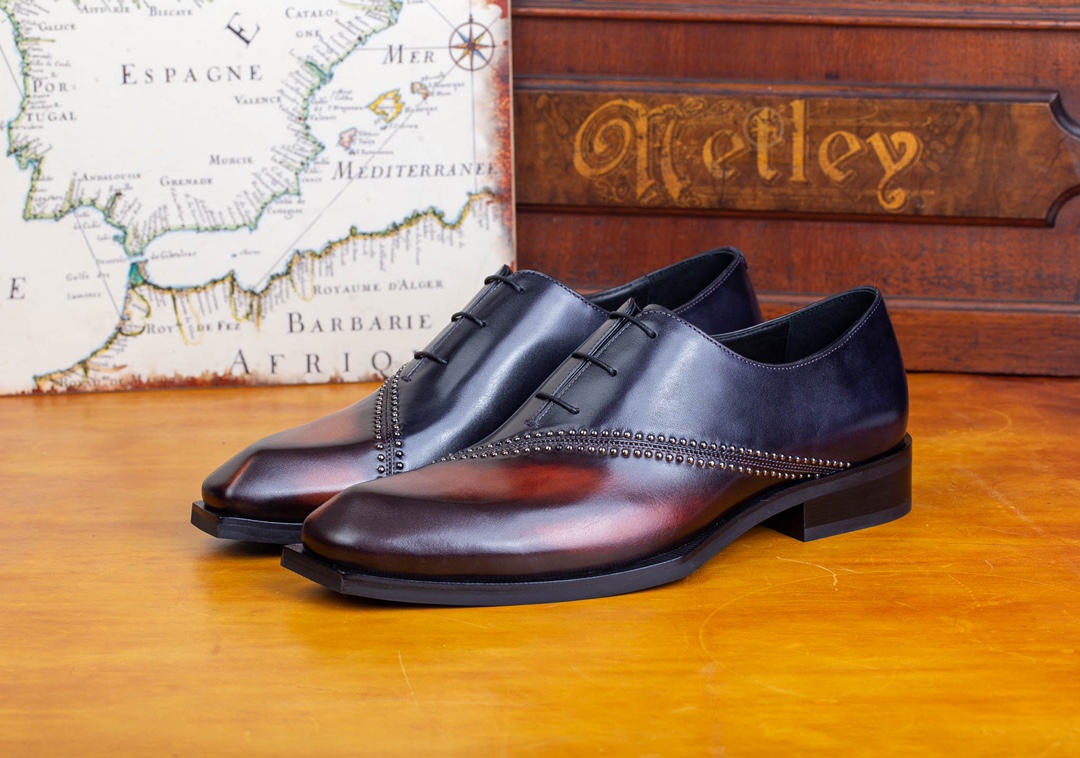 BERLUTI LEATHER OXFORDS BROWN/BLACK S5215-V3