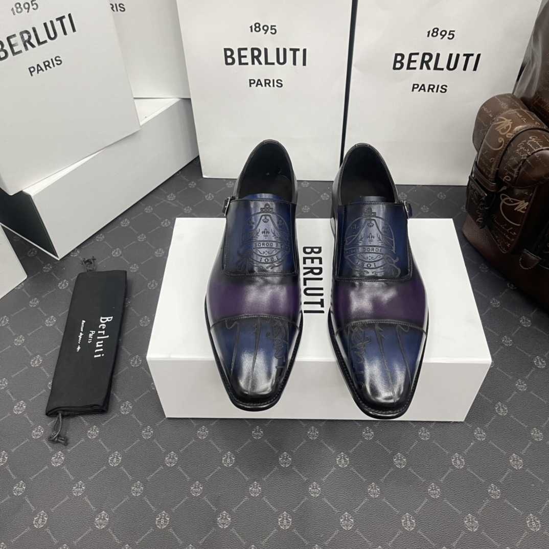 BERLUTI DEMESURE PATCHWORK SCRITTO SHOE PURPLE/BLUE S5590-V2