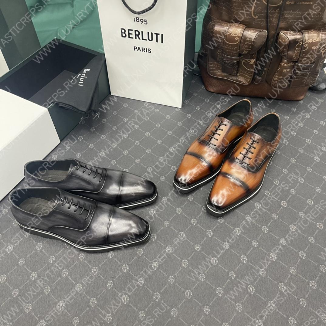BERLUTI INFINI COUTURE OXFORD BLACK GREY S5704-V1