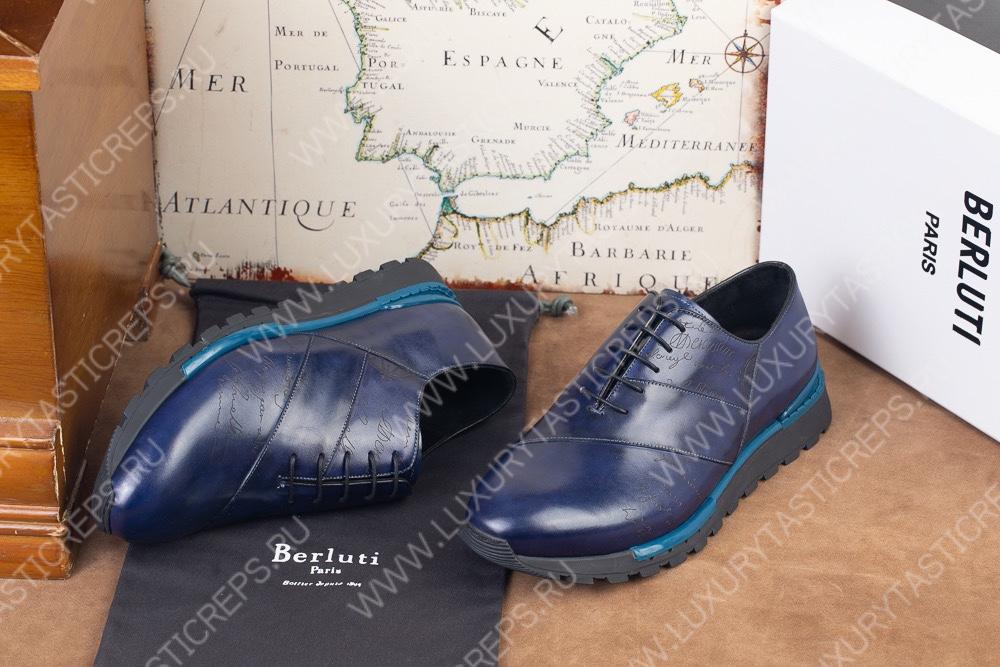 BERLUTI LEATHER OXFORDS BLUE S5799