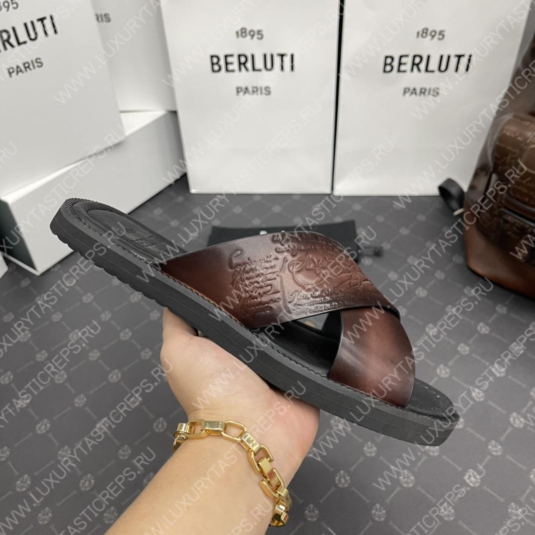 BERLUTI SIFNOS SCRITO LEATHER SANDAL BROWN S5438-V33