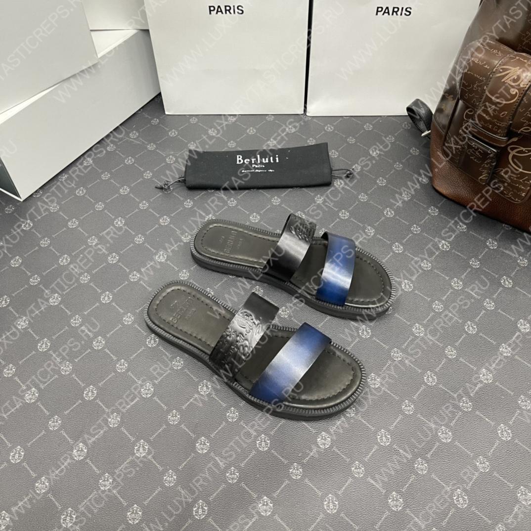 BERLUTI SIFNOS SCRITO LEATHER SANDAL BLUE & BLACK S5438-V33