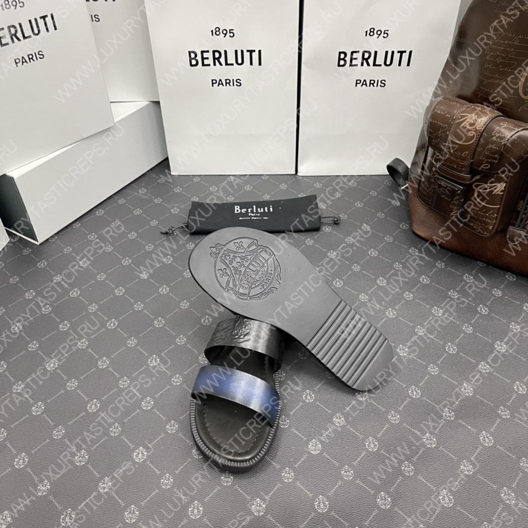 BERLUTI SIFNOS SCRITO LEATHER SANDAL BLUE & BLACK S5438-V33