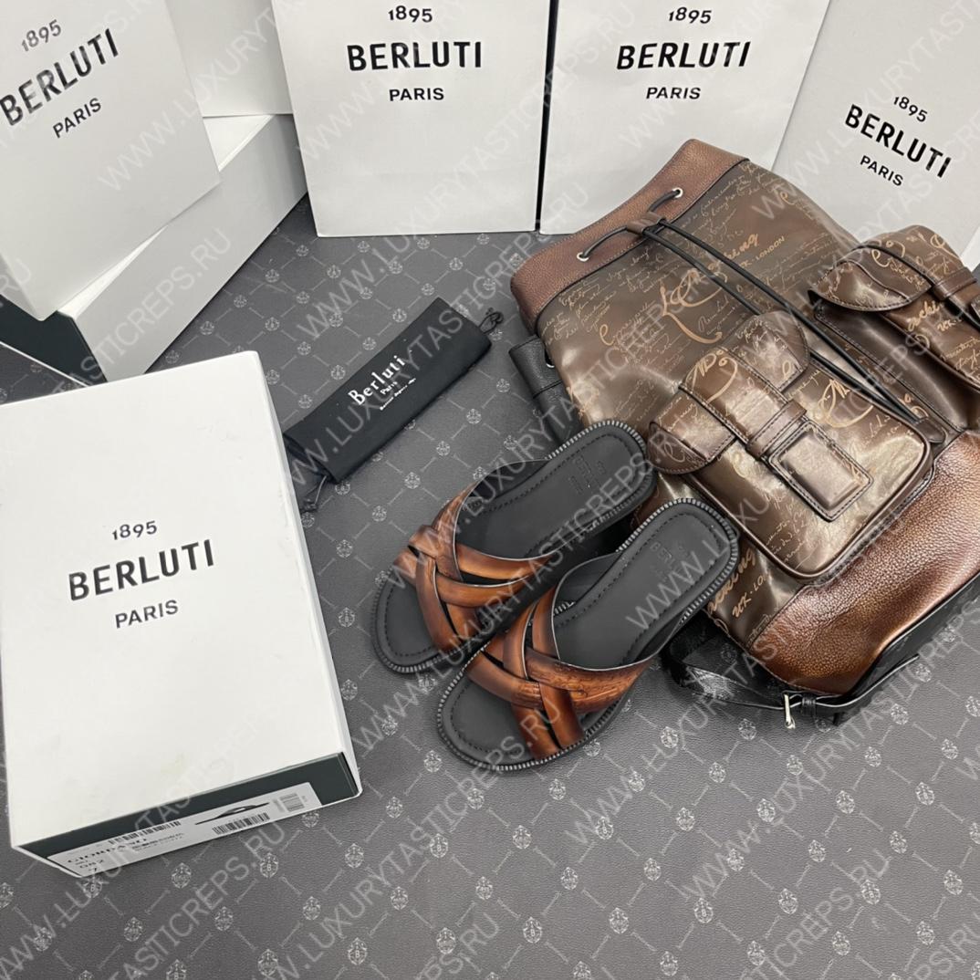 BERLUTI SIFNOS SCRITO LEATHER SANDAL BROWN S5439-V33