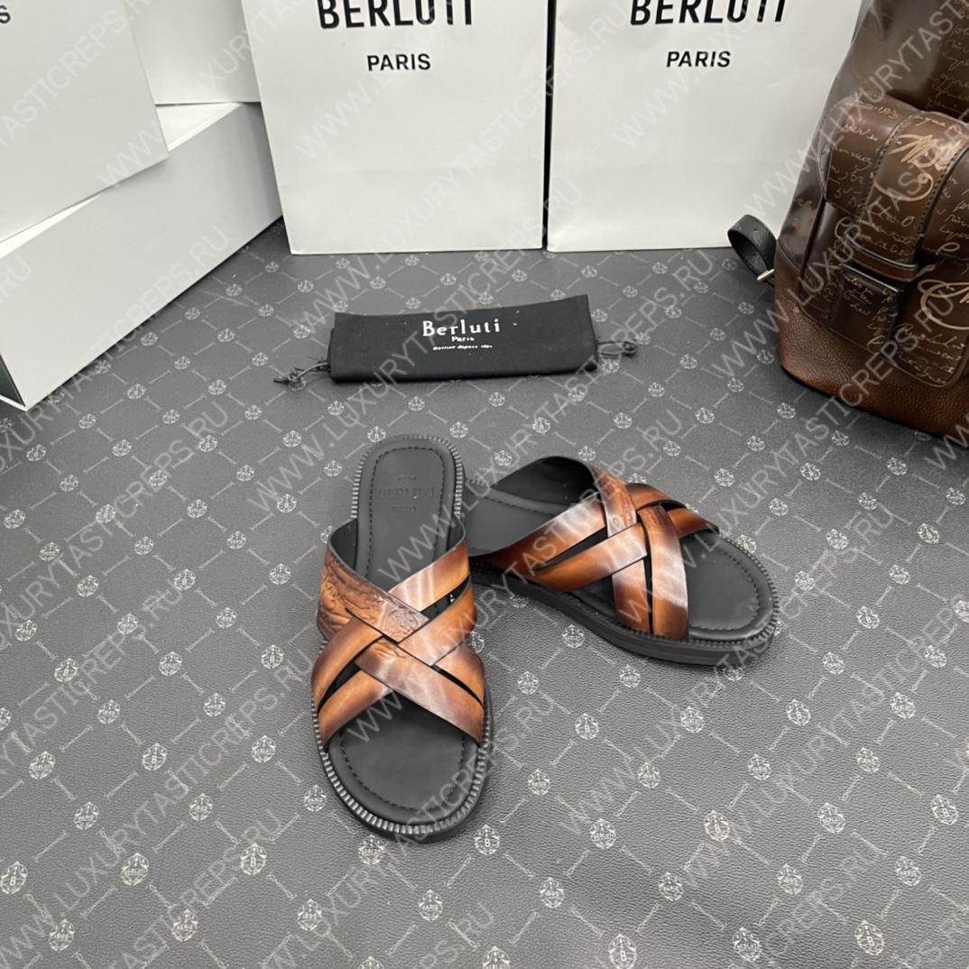BERLUTI SIFNOS SCRITO LEATHER SANDAL BROWN S5439-V33
