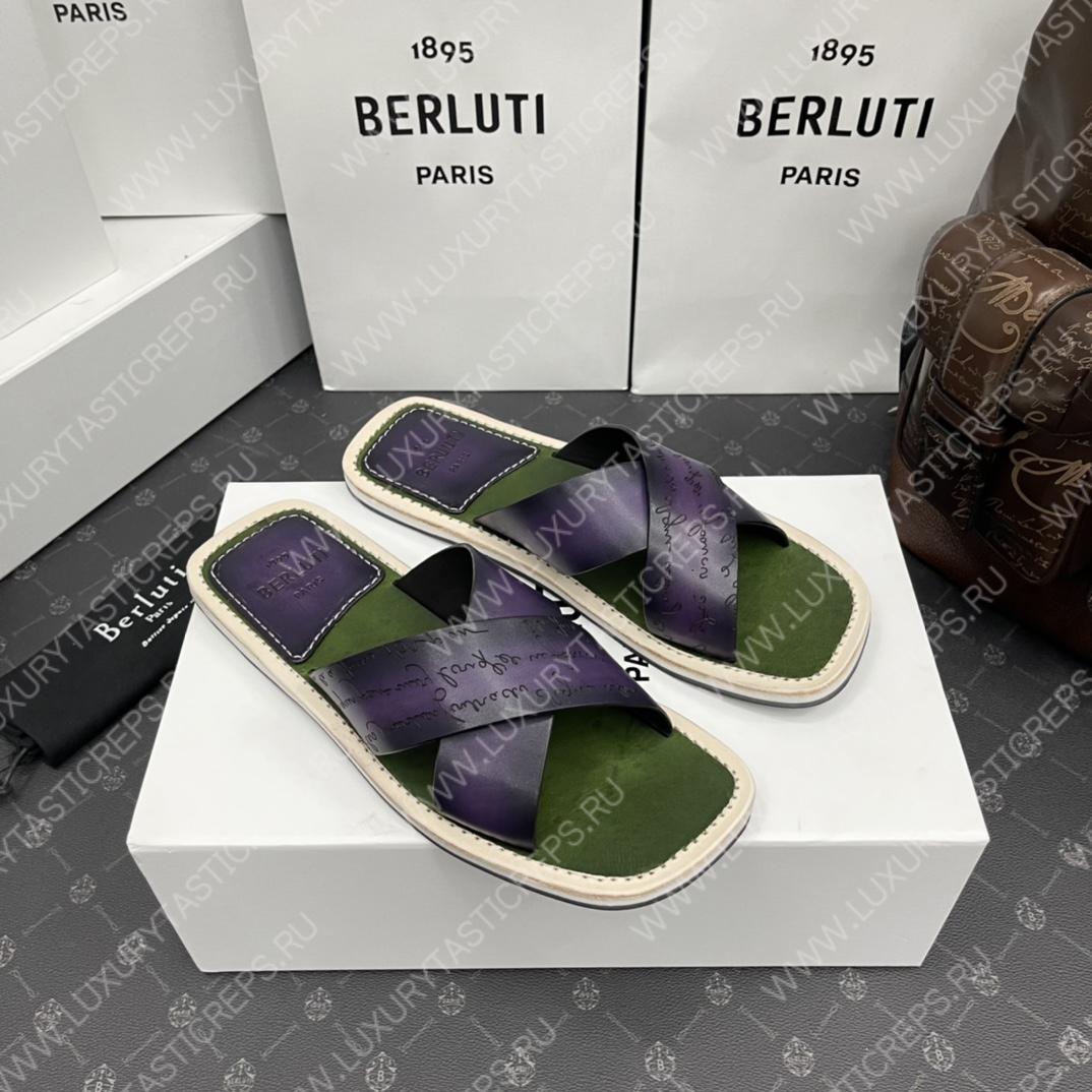 BERLUTI ELIO PATMOS LEATHER SANDALS PURPLE 811572