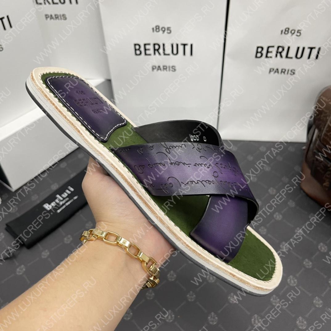 BERLUTI ELIO PATMOS LEATHER SANDALS PURPLE 811572