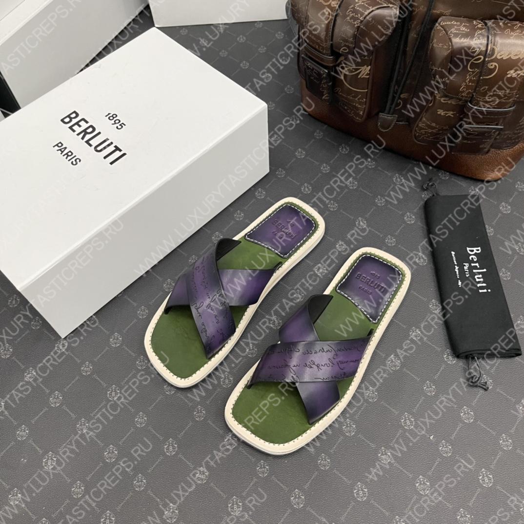 BERLUTI ELIO PATMOS LEATHER SANDALS PURPLE 811572