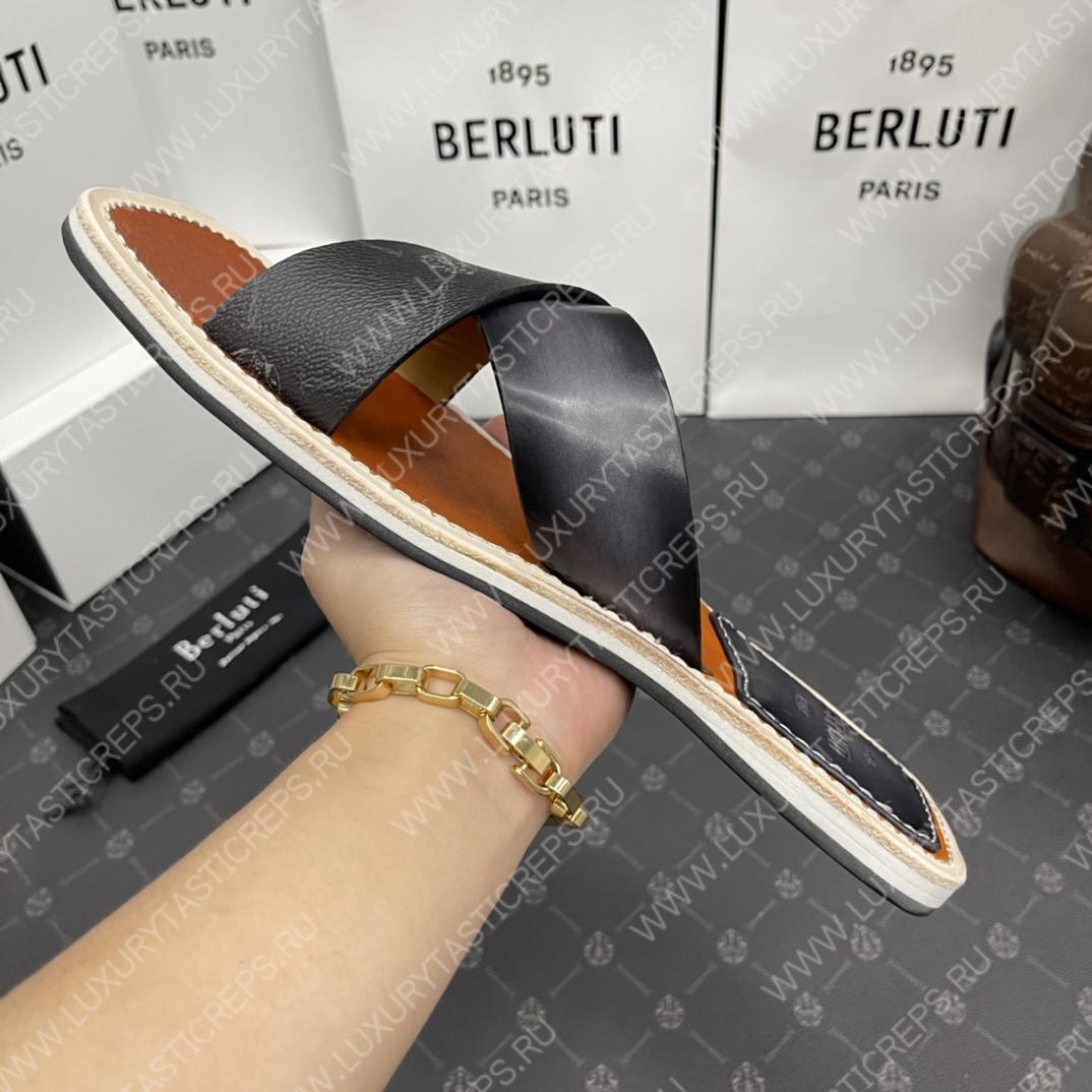 BERLUTI ELIO PATMOS LEATHER SANDALS GREY/ORANGE 811572