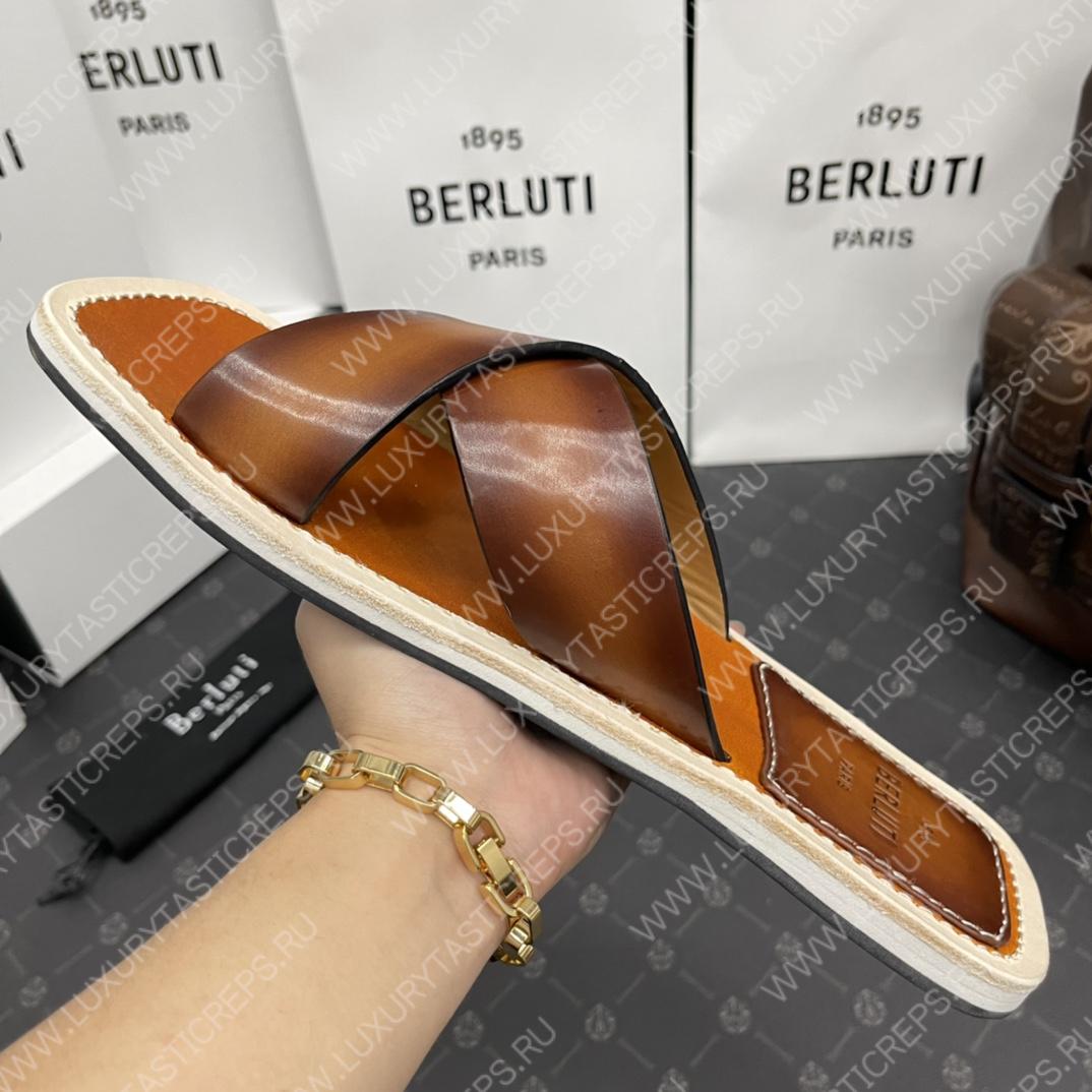 BERLUTI ELIO PATMOS LEATHER SANDALS ORANGE 811572