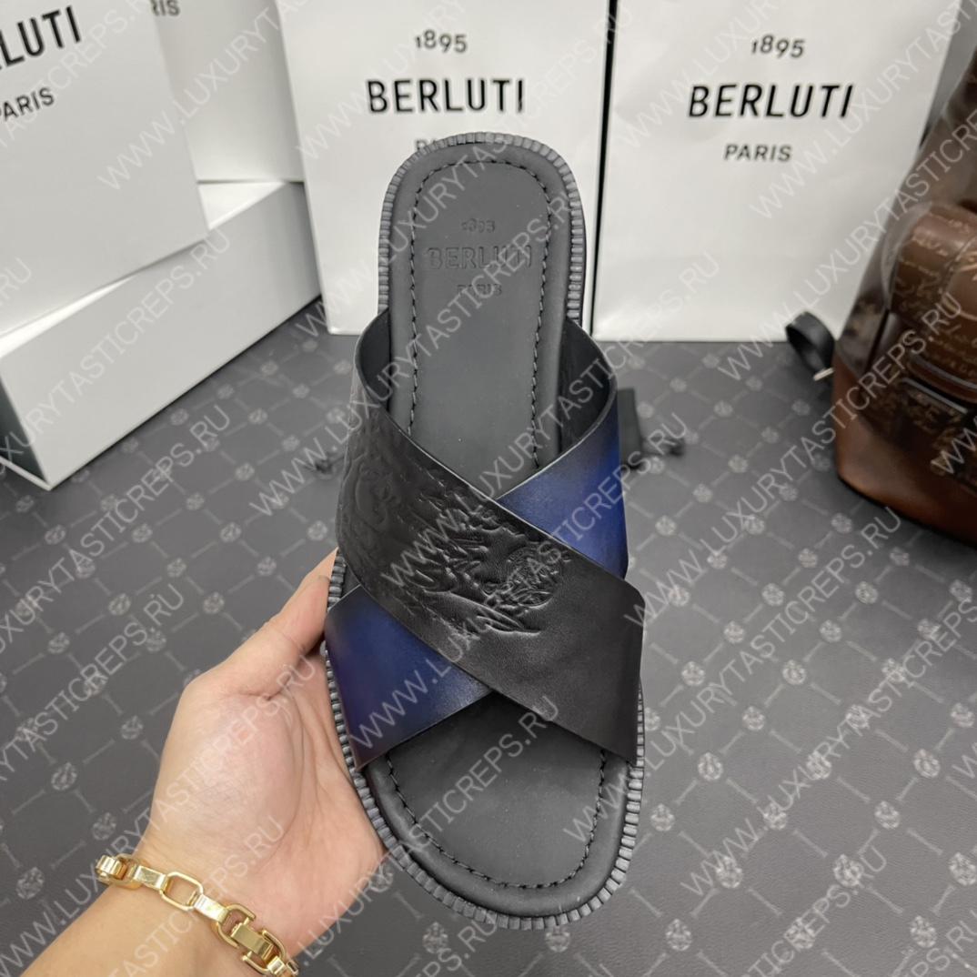 BERLUTI SIFNOS SCRITO LEATHER SANDAL BLACK S5438-V33