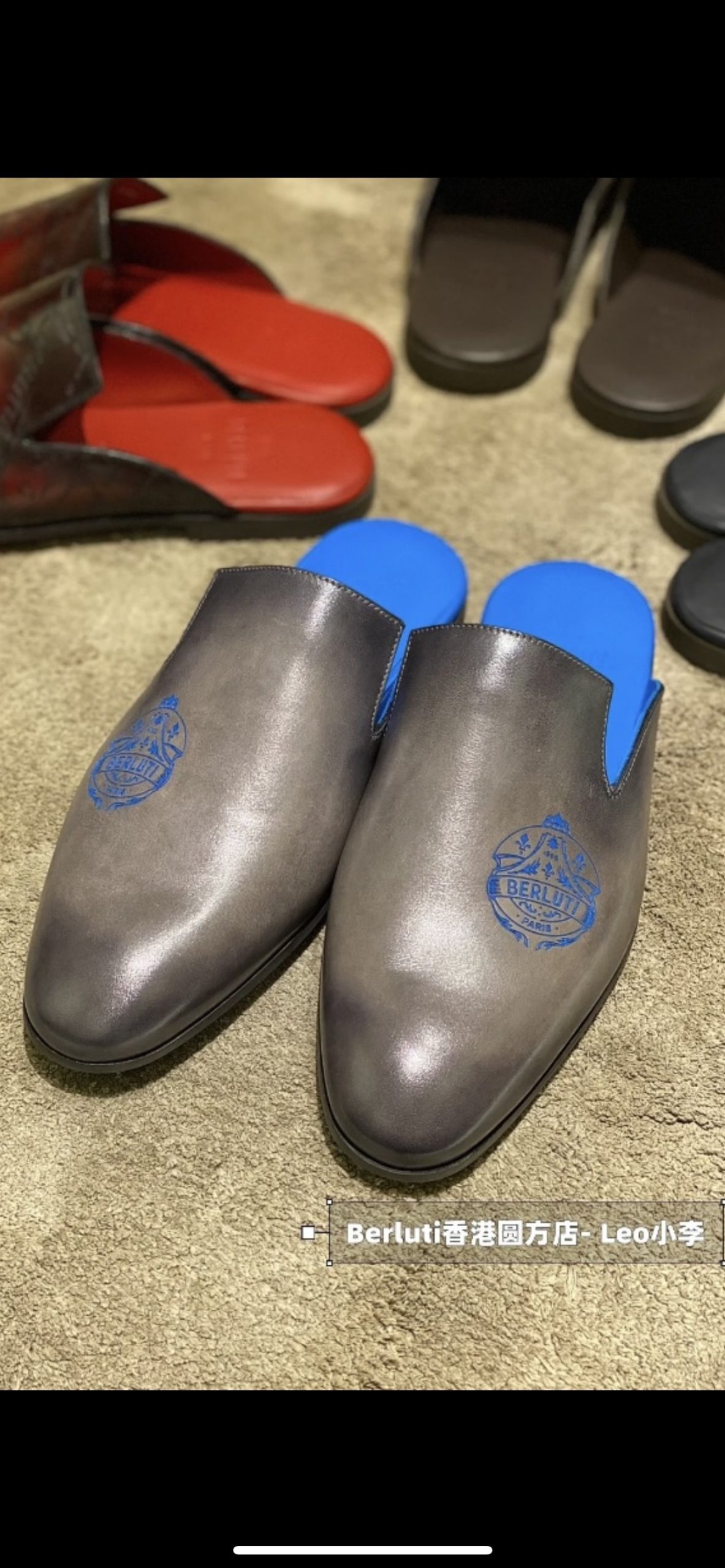BERLUTI CYRUS SCRITTO SLIPPERS BLACK AND BLUE S3786