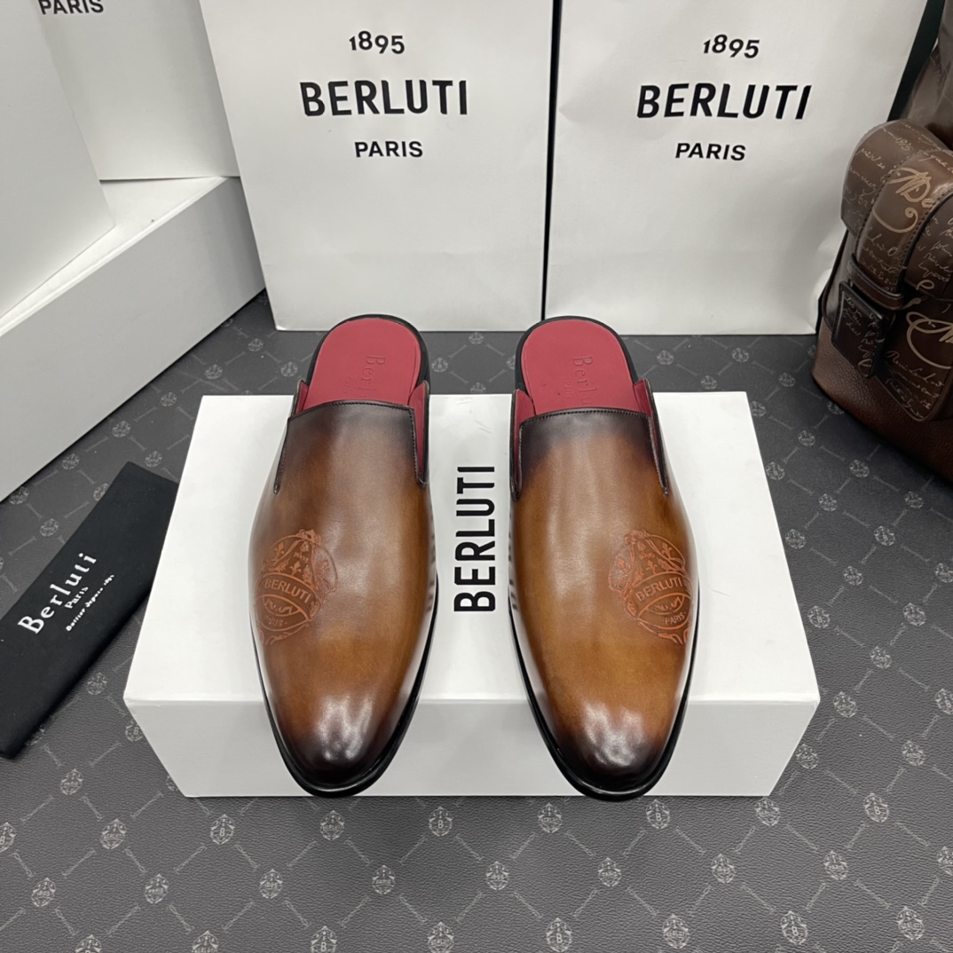 BERLUTI CYRUS SCRITTO SLIPPERS BROWN S3786