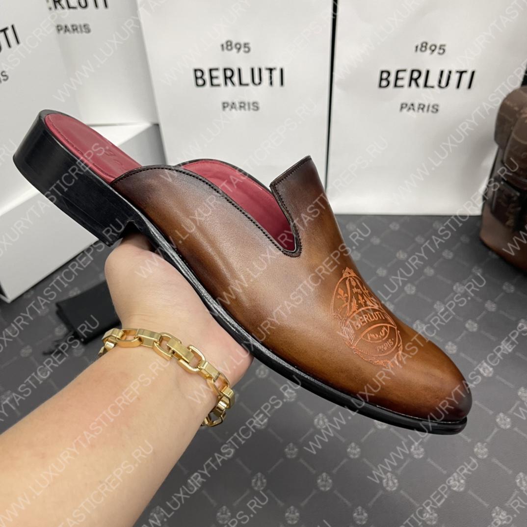 BERLUTI CYRUS SCRITTO SLIPPERS BROWN S3786