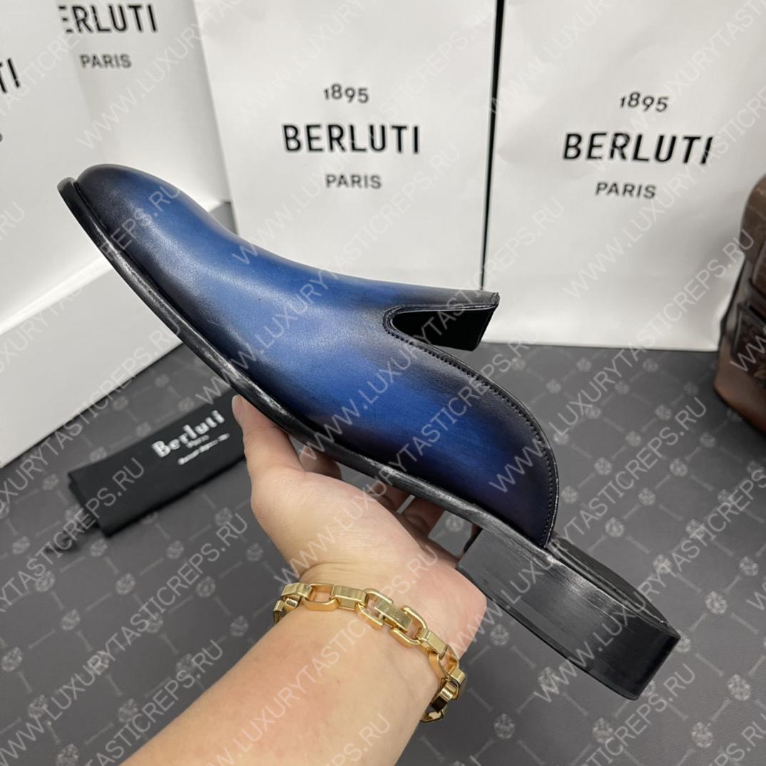BERLUTI CYRUS SCRITTO SLIPPERS BLUE S3786