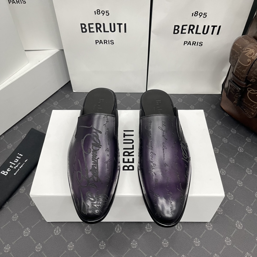 BERLUTI CYRUS SCRITTO SLIPPERS PURPLE S3786