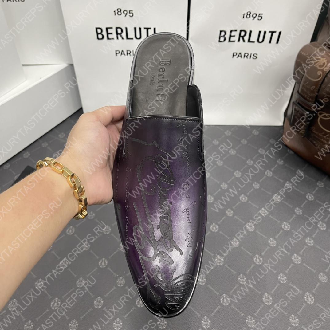 BERLUTI CYRUS SCRITTO SLIPPERS PURPLE S3786