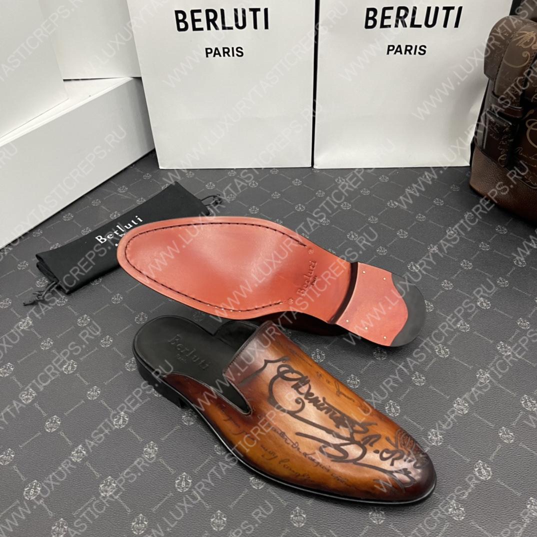 BERLUTI CYRUS SCRITTO SLIPPERS TOBACCO BIS S3786