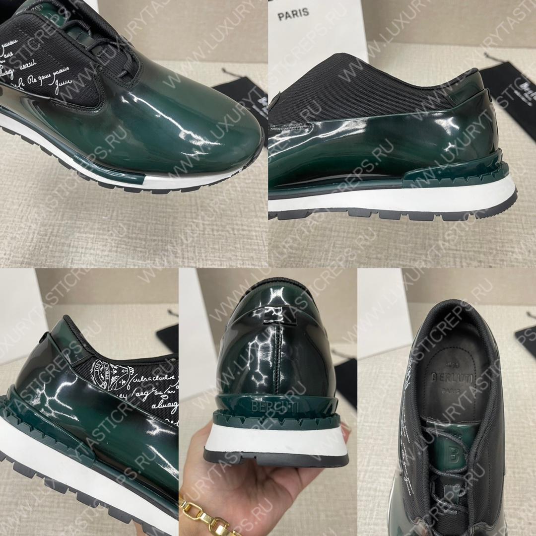 BERLUTI FAST TRACK LEATHER SNEAKER GREEN S4970-GC