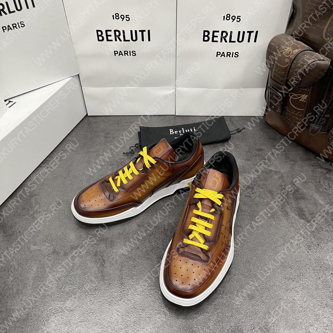 BERLUTI PLAYOFF SCRITTO SNEAKER HONEY S5867-V2